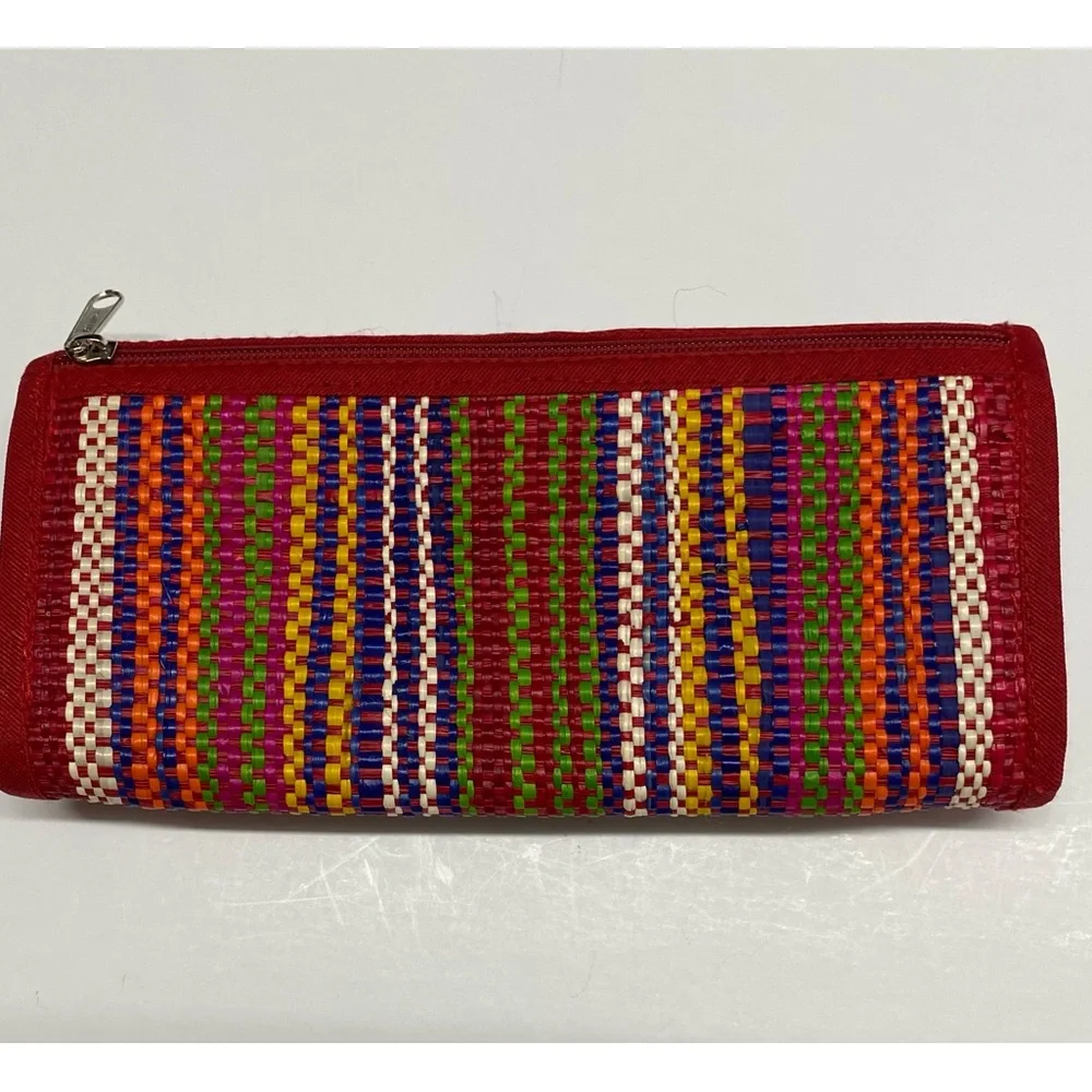 Vintage? Multi Color Woven Striped Clutch Wallet With Floral Design